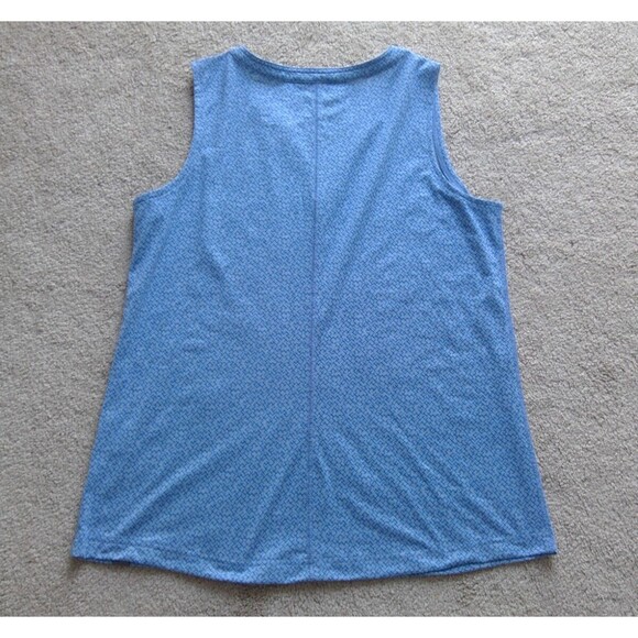 LL Bean Tank Top Womens Large Streamside Tank Split Neck Blue Geometric *Flaw* - Picture 2 of 6